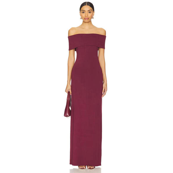 All The Ways Dresses & Skirts - ALL THE WAYS Sienna Maxi Dress Oxblood Off-shoulder jersey size XS NWT
